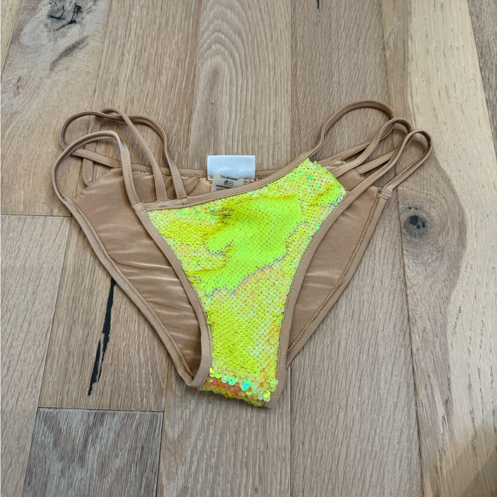 Beach Bunny Neon Yellow Sequin Bikini Bottom